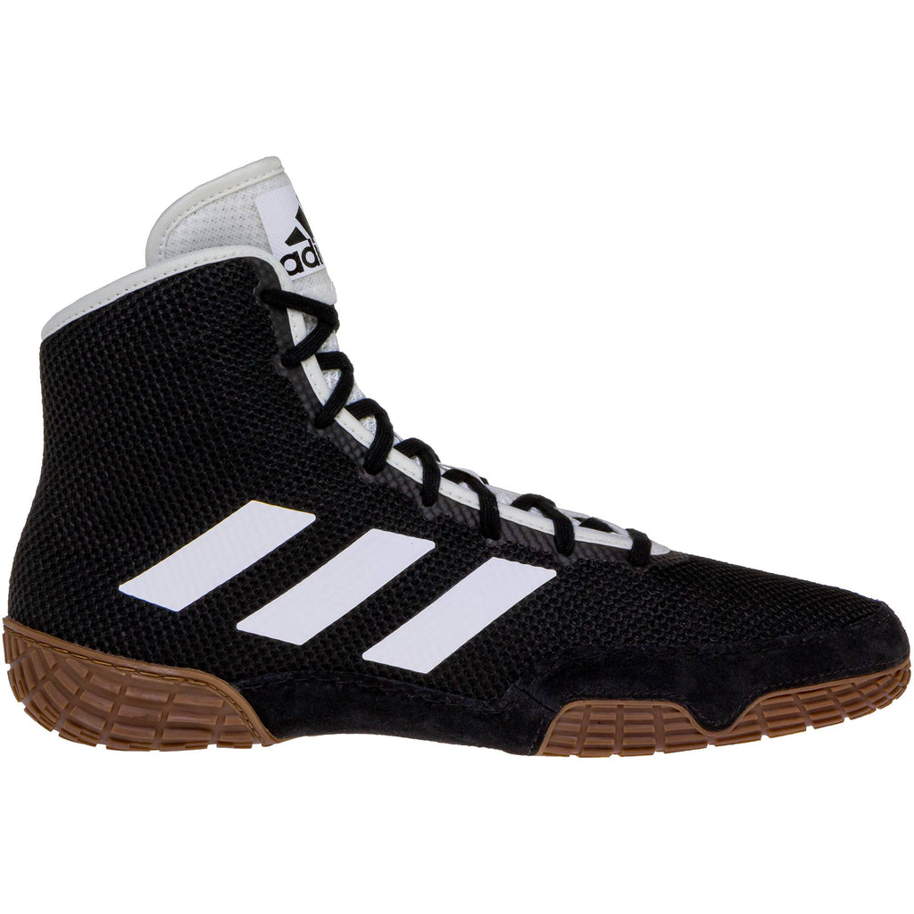 Adidas Tech Fall 2 Wrestling Shoes in black and white with gum sole from the side