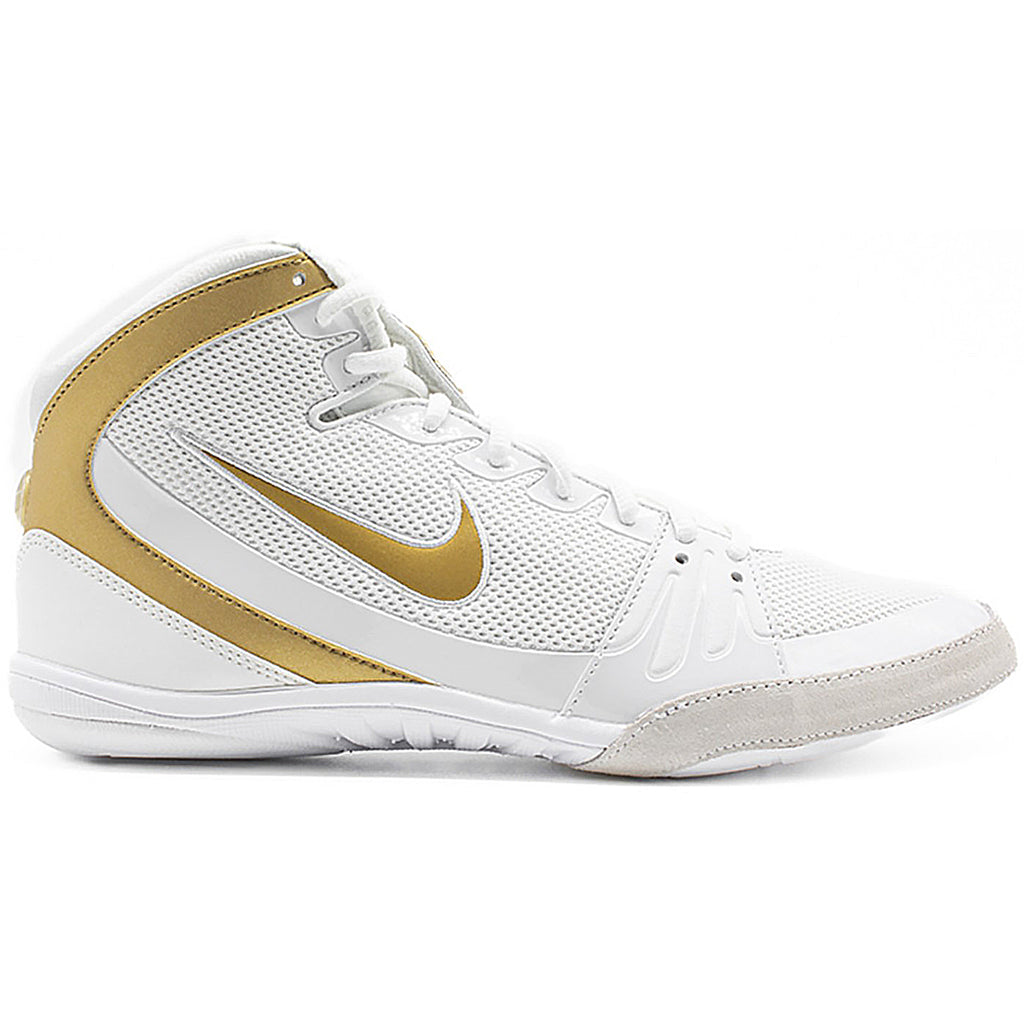 Nike Freek Wrestling Shoes in White and Gold from the side