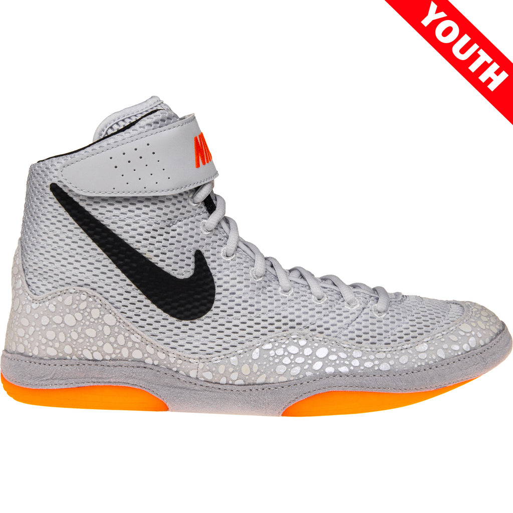 Nike Inflict 3 SE Kids Wrestling Shoes in Grey and Orange from the side